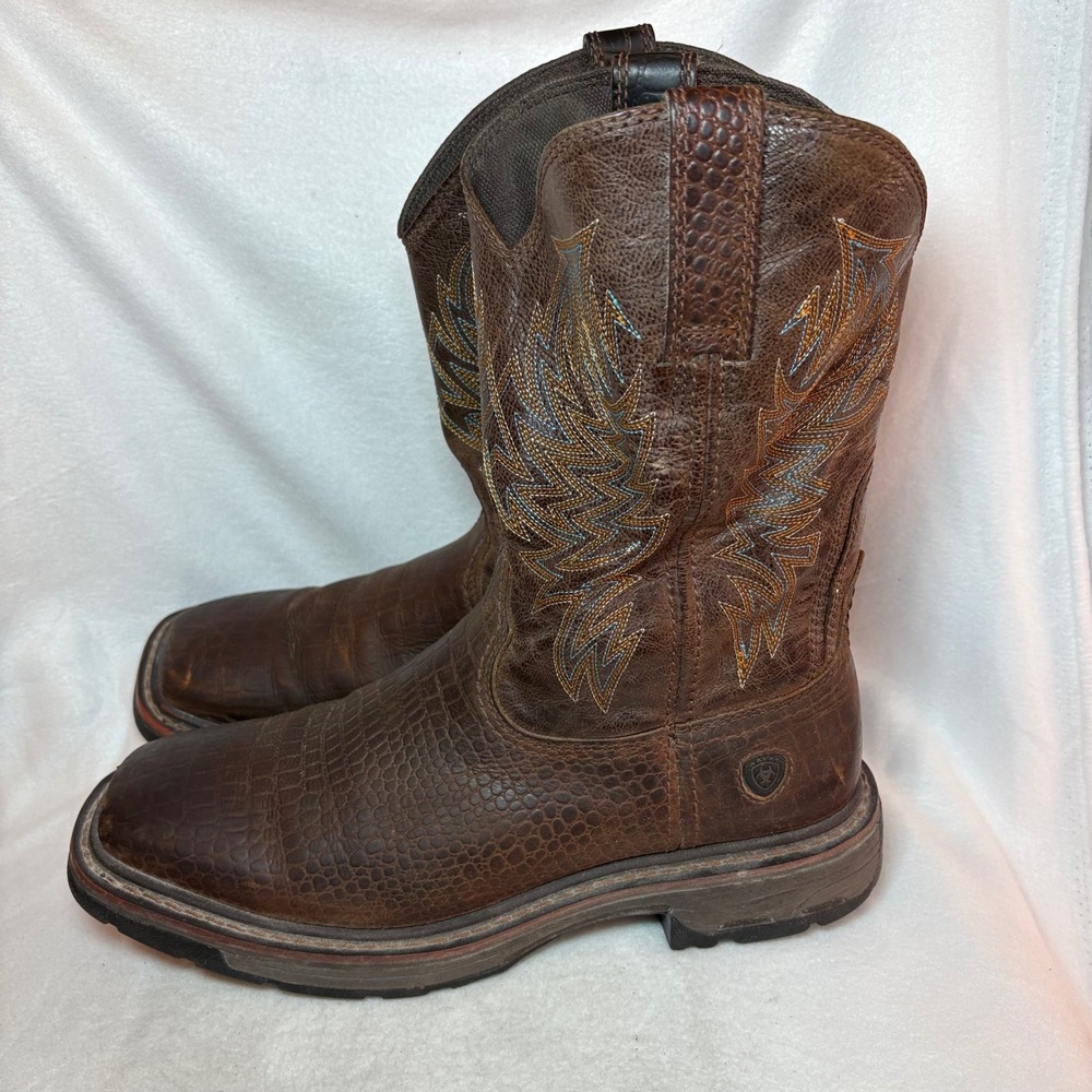 Ariat Work Mens Brown Caiman Print Leather Western Boots 9.5 D